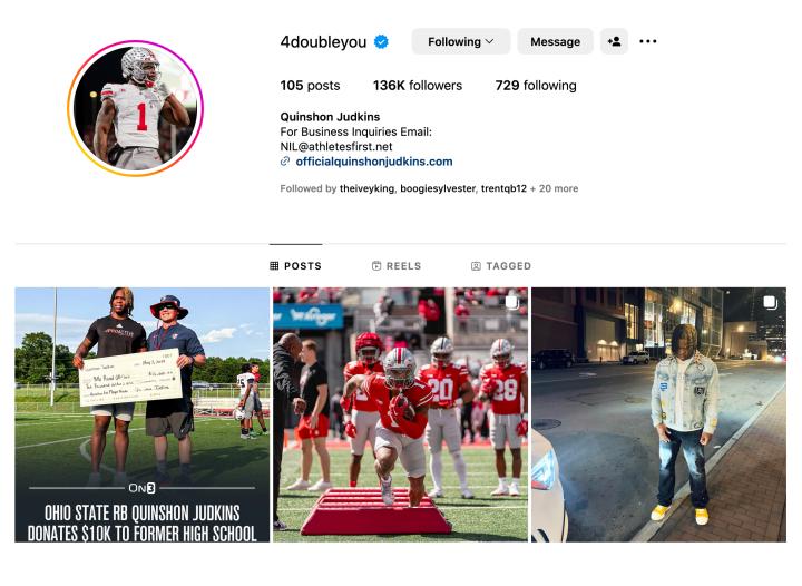 quinshon judkins, ohio state football, alabama kidney foundation, instagram